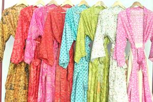 Assorted Lot of Casual <b>Kimono</b> Robes with Natural Waistline and <b>Belt</b> Summer Patchwork Decoration - Product Image 2