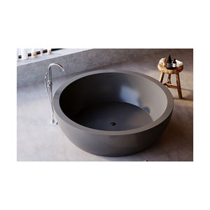 Bañera independiente de piedra de terrazo beige sólida, bañera de lavado transparente tallada a mano, función de remojo, diseño tradicional para Baño - Product Image 1