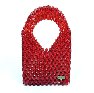 Adorable mini pochette en perles d'ivoire, design coeur rouge vibrant, bracelet en perles délicat, disponible au prix de gros. - Product Image 4