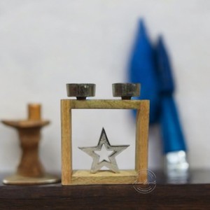 Rustic Wooden Tree Candle Holder Decorative Table Accent Dual Tealight <b>Stand</b> Durable Festive Home Decor Elegant Display Piece - Product Image 3