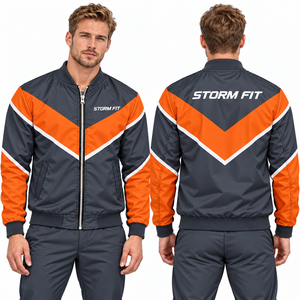Blouson bomber en satin bleu et blanc pour homme, coupe-vent, fermeture éclair, col montant, style sportif, avec design et logo personnalisés - Product Image 6
