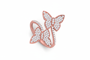 Anillo de mariposa para mujer de oro de 14 quilates y diamantes auténticos |   0.49Ctw - Product Image 4