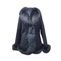 Blouson aviateur sur mesure en peau de mouton noire de haute qualité pour femme, col en fourrure de renard, motif uni, respirant, coupe-vent, chauffant