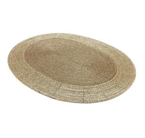 Antique Gold Oval <b>Beaded</b> <b>Placemat</b> Handmade Glass Beads on Polyester Fabric Elegant Dining Decoration Mats - Product Image 3