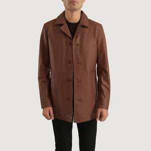 Urban Slate Brown Genuine Leather Coat Hood Waterproof Formal Casual Blazer <b>Overcoat</b> Knitted Fabric New Technics Wool Print - Product Image 5