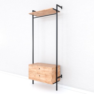 KQA68053 Perchero de pie con cajones, de madera de caucho y estructura de hierro, que ahorra espacio, con ratán y acero, para guardar corbatas en armarios. - Product Image 3