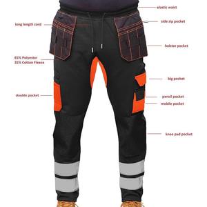 Pantalones de seguridad reflectantes transpirables negros y naranjas para hombre con certificación CE, detección de agujas, bolsillos tipo funda y rodillas reforzadas 2026 - Product Image 5