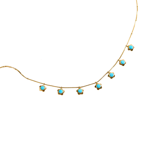 Collar de Acero Inoxidable Chapado en Oro de 18K J&D con Colgante de Flor Turquesa, Cadena de Eslabones Moderna, Regalo con Diamante y Perla - Product Image 4