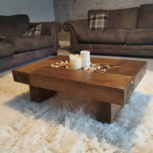 Mesa de Centro de Madera Maciza Hecha a Mano de Estilo Rústico, Mesa de Centro de Madera Gruesa y Pesada de Altura Reducida para Sala de Estar, Estilo Rústico - Product Image 1