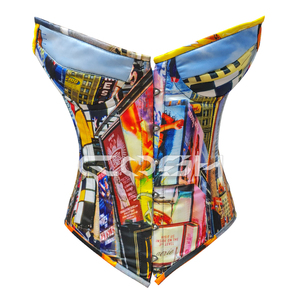 Corset en satin imprimé de haute qualité, style New York City, fabricant OEM/ODM, grossiste exportateur - Product Image 3
