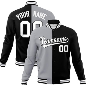 Veste de sport personnalisée noire et grise à design bicolore, nom et numéro d'équipe personnalisés, style Letterman - Product Image 1