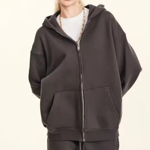 Sudadera con capucha y cremallera de estilo callejero para mujer, chaquetas de salón holgadas de gran tamaño, suministro de fábrica OEM, sudaderas con capucha con cremallera de lana de algodón - Product Image 4