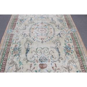 Alfombra Turca Vintage Grande de 5.7x9.2 pies (175x281 cm), Alfombra Azul a Rayas - Product Image 5