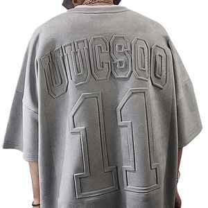 เสื้อยืดพิมพ์ลายนูนสำหรับผู้ชายเสื้อยืดกราฟิกทรงโอเวอร์ไซส์ผ้าคอตตอนพิมพ์ลายนูนสะพายไหล่แบบ3D ตามสั่ง - Product Image 3