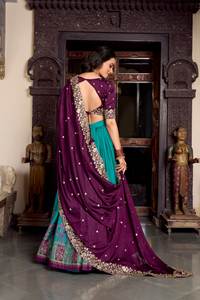 Estilo tradicional hermosa tela de seda damas de honor Lehenga Choli Zari tejido borde trabajo boda desgaste elegante indio paquistaní - Product Image 3