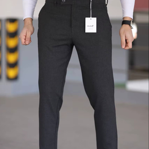 กางเกงเดรสผู้ชายสีน้ำตาลตรงไซส์พิเศษ, กางเกงใส่ทำงานลำลองผ้าคอตตอนน้ำหนักปานกลางใส่สบายฮิปฮอปกลาง - Product Image 1