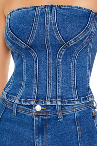 Hot Selling 2026 Reworked Denim <b>Tube</b> <b>Top</b> Breathable Sustainable Blue Color <b>Women</b> Denim Jeans <b>Tube</b> <b>Top</b> <b>women's</b> shirt cheap price - Product Image 3
