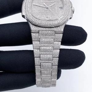 High Quality Baguette Cut Moissanite Diamonds Iced Out Hip Hop <b>Stainless</b> <b>Steel</b> Luxury Watch For Men - Product Image 2