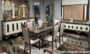 Ensemble de table à manger en teck sculpté, finition dorée européenne, 6 places, style moderne, durable - Product Image 5