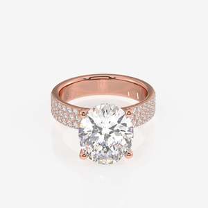 Lab Grown Oval Cut Diamond <b>Ring</b> 9K Gold with Three-Layer Pave Rhodium Plated Yellow Gold Platinum Engagement Promise - Product Image 6