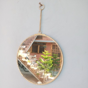 Ensemble de 2 miroirs muraux décoratifs ronds en laiton et miroir avec finition laiton - Product Image 4