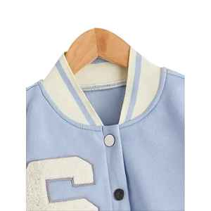 Hot Sale Women's Crop <b>Bomber</b> <b>Jacket</b> <b>Shearling</b> Fashion Letter Patch Design Breathable Knitted Coats for Outdoor Season 1990 - Product Image 2