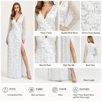 Robe longue à sequins pour femme, manches longues en résille, col en V profond, fente latérale, robe de soirée OEM ODM