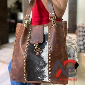 กระเป๋าโท้ทหนังสัตว์ทำมือขนสัตว์สไตล์กระทืบสำหรับผู้หญิงกระเป๋าถือช้อปปิ้งสไตล์ใหม่ - Product Image 1