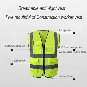 Chaleco de Seguridad Reflectante y Transpirable Personalizado de Alta Visibilidad al por Mayor con Bolsillos para Hombre, Cuello en V, Carcasa de Poliéster/Nylon - Product Image 2