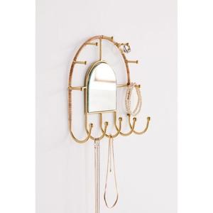 Élégant cintre pour bijoux en métal fini laiton avec miroir et plusieurs crochets pour organiser bagues, colliers et bracelets - Product Image 1