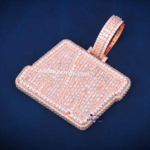 Lujoso nuevo colgante de letra AW Hip Hop personalizado completamente busto hacia abajo en diamantes de moissanita de corte redondo y Baguette de Plata de Ley 925 - Product Image 5