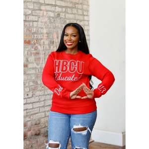 HBCU Delta Educated Chenille Crewneck Sweatshirt Premium Fleece Sorority Apparel Greek DST <b>Red</b> Pride Winter <b>Top</b> - Product Image 2