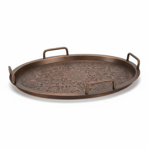 Plateau de service en cuivre massif de qualité supérieure, finition antique, ovale, design attrayant, gravé, pour un usage domestique, au prix d'usine - Product Image 1