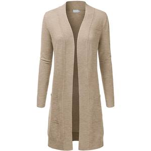 Vêtement pour femmes décontracté en gros, fabriqué sur mesure, automne-hiver, manches longues, col en V, devant ouvert, poches, nouvelle arrivée, coton/nylon plaqué - Product Image 4