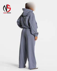 Survêtements pour femmes sur mesure, gris glacé surdimensionné avec passepoil, deux pièces, respirants, vêtements de sport et de loisirs, ensembles de survêtements pour femmes - Product Image 2