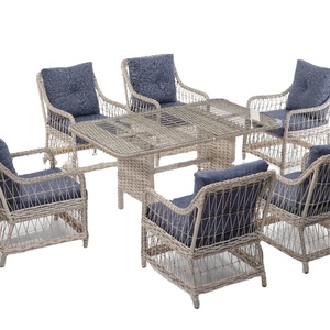 Ensemble table et chaises de jardin d'extérieur en rotin en aluminium moderne de qualité supérieure 7 pièces pour hôtel et bureau à domicile - Product Image 1