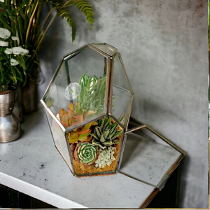 Terrarium géométrique en verre aux multiples facettes avec formations rocheuses naturelles; aménagement paysager. Disponible aux prix de gros. - Product Image 4