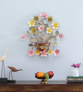 Cubo de latón Ak para decoración de pared, Cubo de flor, hoja pequeña, arte de pared de Metal, acabado multicolor, arte colgante de pared - Product Image 1