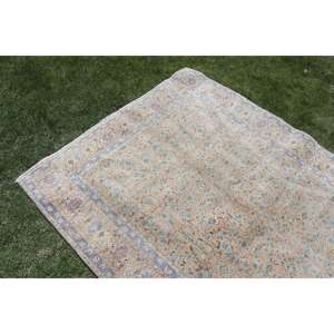 Alfombra Vintage de 4.6x6.8 pies, Alfombra Turca con Borde Azul de Lana - Product Image 4