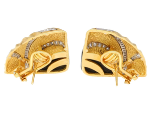 ต่างหูเพชรรูปทรงเรขาคณิตโอนิกซ์และเพชรธรรมชาติทำจากยาง18K สีเหลืองทองและทองคำขาวสำหรับผู้หญิง - Product Image 2