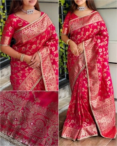Banarasi Soie Couleur Étonnante Avec Zari Jacquard Tissage Avec Miroir Travail Saree Indien Exportateur et Fournisseur Mode Femme - Product Image 6
