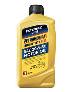 Aceite de Motor Lubricante Automotriz Semisintético PLUS Antidesgaste SAE 20W-50 de Petromerica, Paquete de 6, 1 Cuarto de Galón - Product Image 1