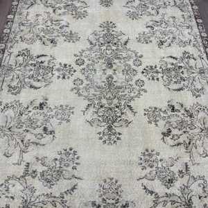 พรมวินเทจขนาดใหญ่ 6.5x10.1 ฟุต พรมตุรกี พรมขนสัตว์สีเทา - Product Image 3