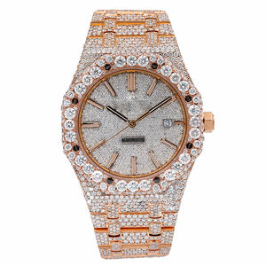 Reloj de Vestir de Lujo con Correa de Acero Inoxidable y Esfera de Cristal de Cuarzo Moissanite Moderno - Product Image 1