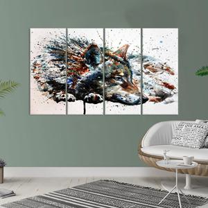 Impression d'art sur toile de loup élégante : œuvre graphique moderne, lot de 4 toiles - Product Image 1