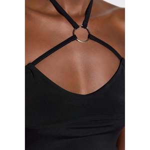 Blusa Informal de Moda con Cuello Redondo, Detalle de Anillo de Amarre, Frente Asimétrico con Logotipo, Manga Corta, Ajustada, de Popelina Tejida, 220g, Talla XL, Primavera-Otoño - Product Image 4