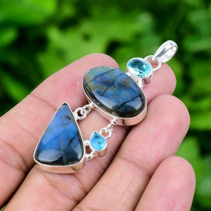 925 estampillé Labradorite pierre précieuse pendentif Simple Designer bijoux 925 en argent Sterling Spinner pendentif cadeau de mariage pour l'amour - Product Image 2