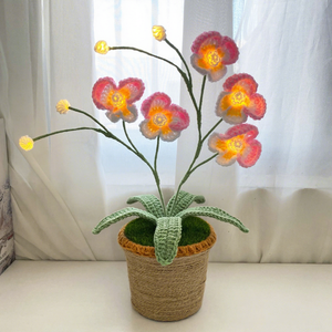 Fleurs artificielles Phalaenopsis en pot, finies, avec lumières LED, en fil tricoté à la main, pour décoration de Noël et de la maison, petites, pour l'exportation transfrontalière - Product Image 4