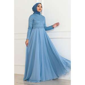 Vestido de Fiesta Azul Bebé 6137 con Detalle de Perlas, Cintura Natural y Patrón de Patchwork - Product Image 3