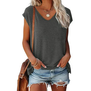 Diseño personalizado de suministro de fábrica camiseta de alta calidad Color sólido impreso 100% algodón camisa Regular cuello redondo Mujer camiseta - Product Image 1